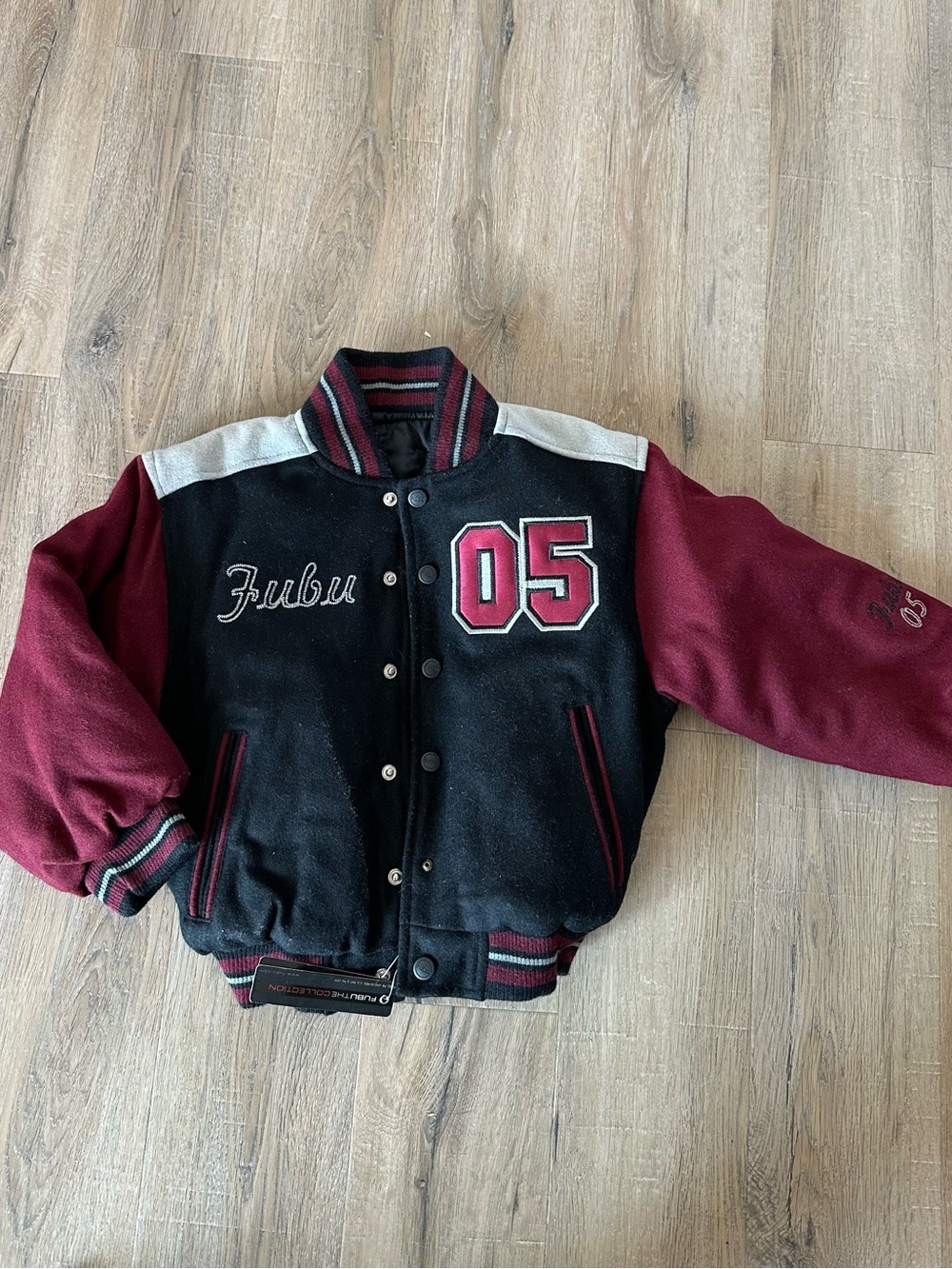 FUBU Black and Burgundy '05' Varsity Jacket